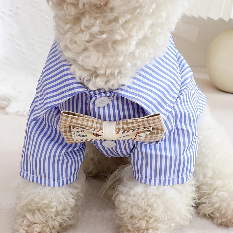 👔 Striped Pet Shirt with Bow Tie – Dapper & Adorable! 🐶 - Pet Bliss