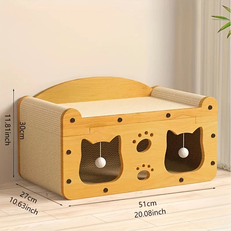 Cat Scratcher Lounge with Wooden Frame & Play Balls - Pet Bliss