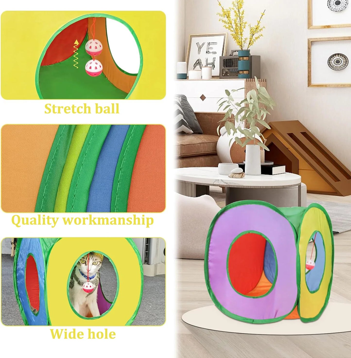 Rainbow Cat Tunnel – The Ultimate Playground for Curious Kitties! - Pet Bliss