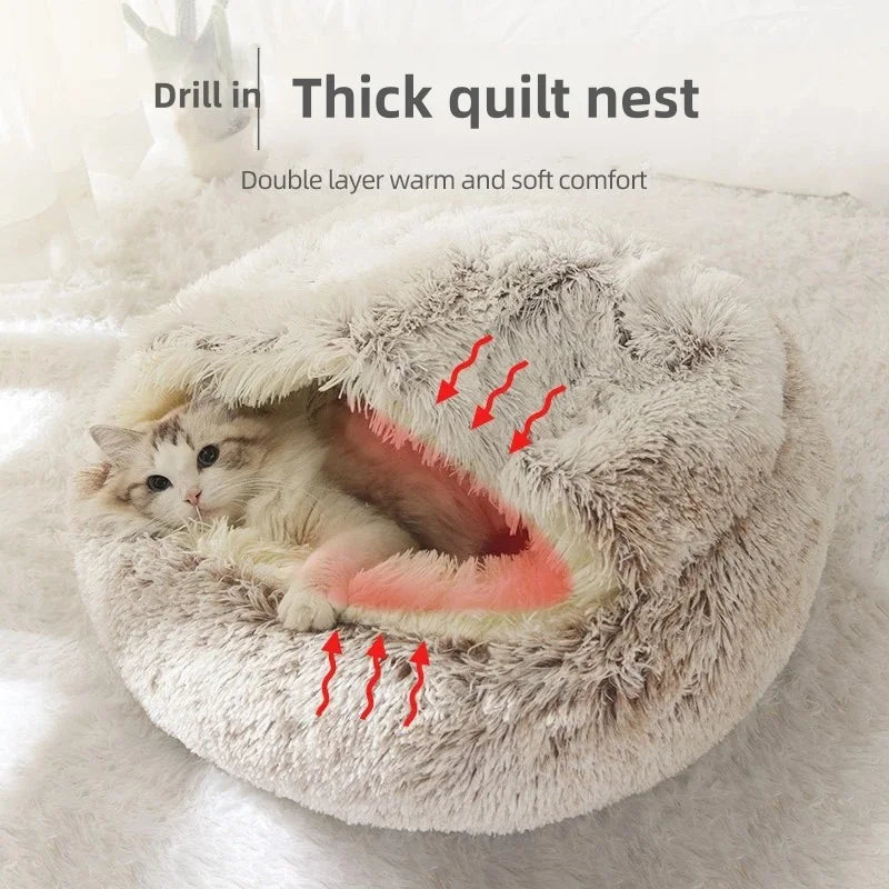 Hooded Plush Nest Bed – Wrapped in Warmth, Covered in Comfort 💤🐾 - Pet Bliss