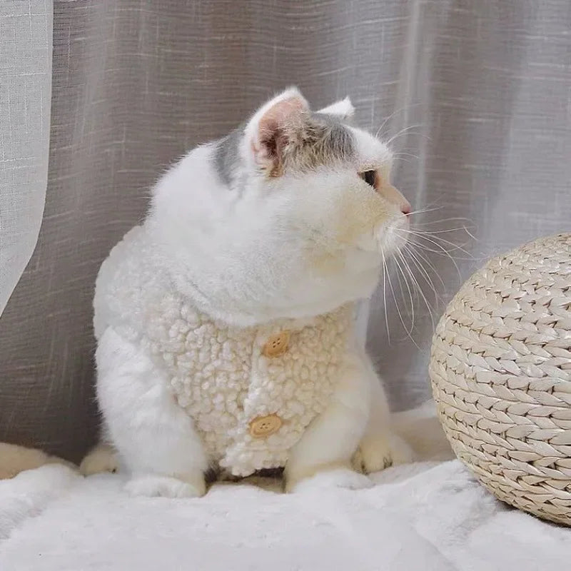 🧥Chic Wool-Style Buttoned Pet Vest – Vintage vibes for your fashionable feline (or pup)! - Pet Bliss