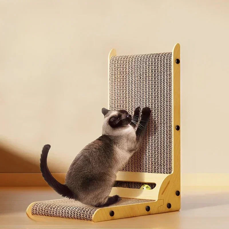 Wall-Mounted Cat Scratcher Lounge – Dual-Sided Corrugated Pad with Wooden Frame for Play, Scratch & Rest - Pet Bliss