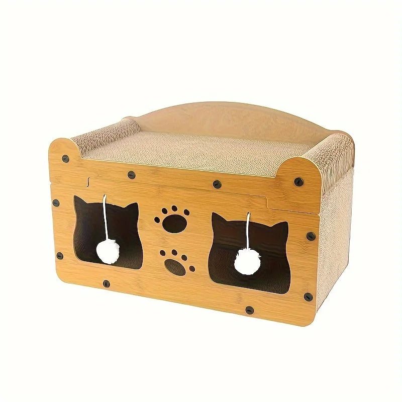 Cat Scratcher Lounge with Wooden Frame & Play Balls - Pet Bliss