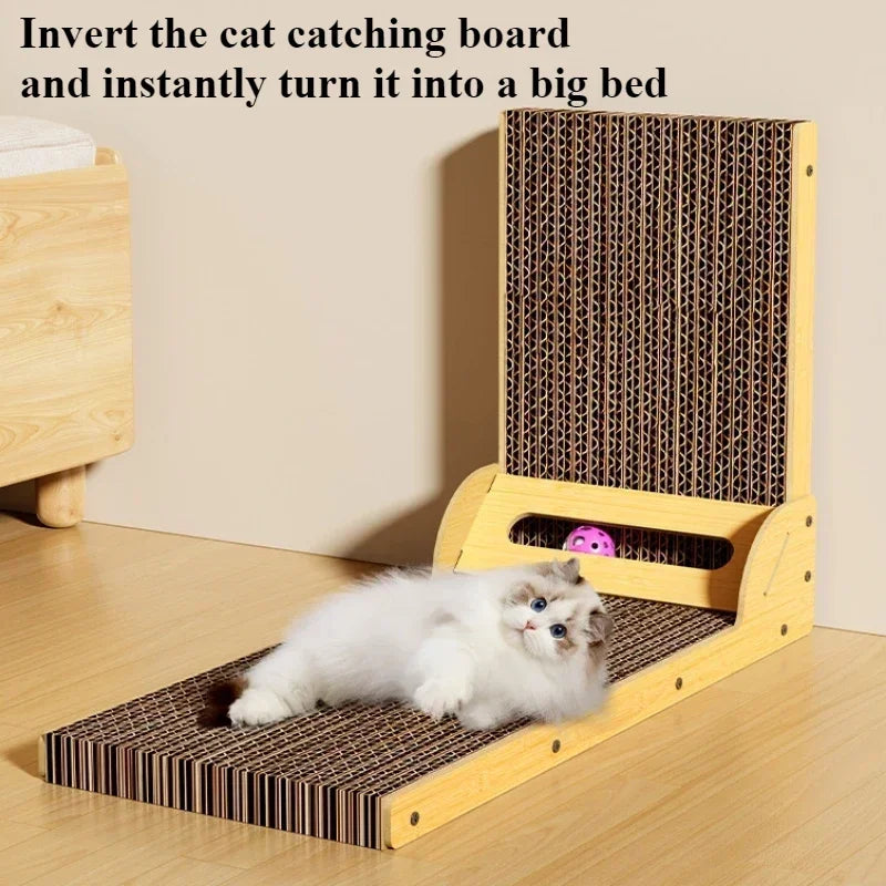 Wall-Mounted Cat Scratcher Lounge – Dual-Sided Corrugated Pad with Wooden Frame for Play, Scratch & Rest - Pet Bliss