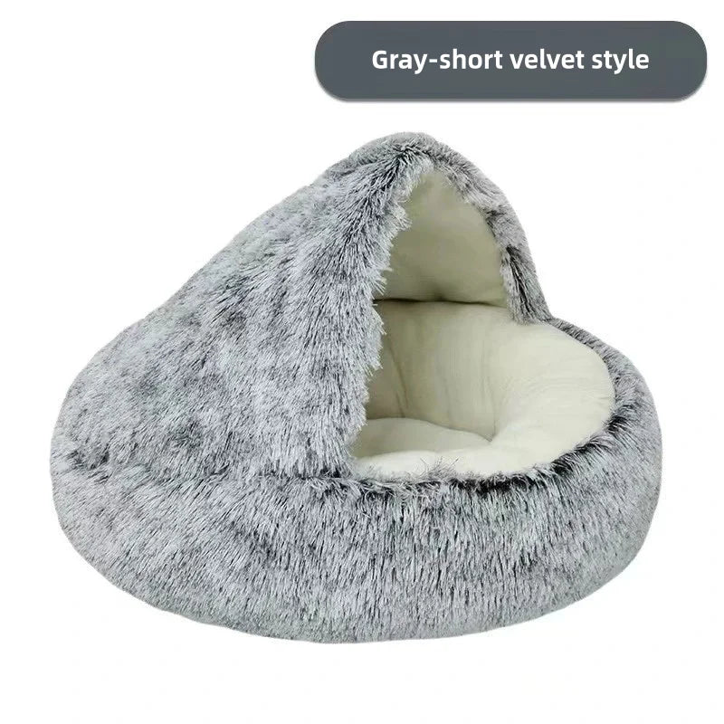 Hooded Plush Nest Bed – Wrapped in Warmth, Covered in Comfort 💤🐾 - Pet Bliss