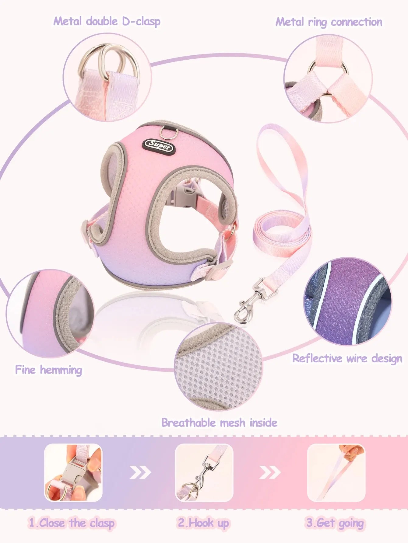 Pastel Dog Harness & Leash Set – Gentle Style, Secure Fit - Pet Bliss