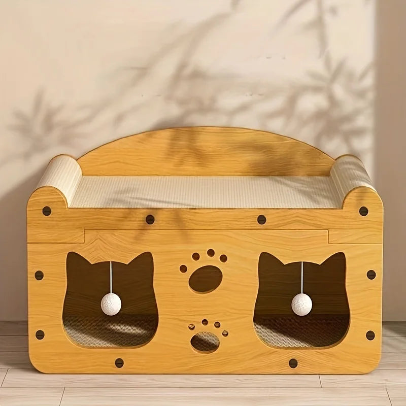 Cat Scratcher Lounge with Wooden Frame & Play Balls - Pet Bliss
