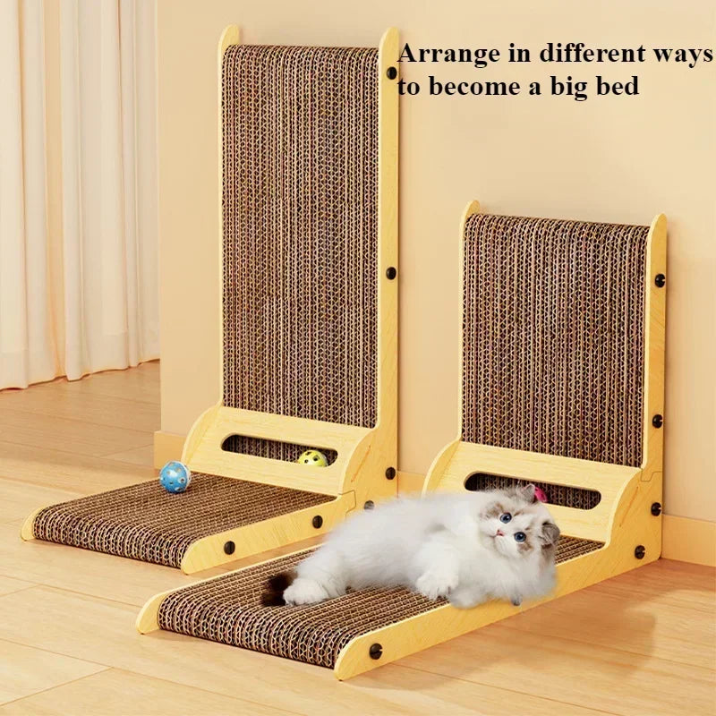 Wall-Mounted Cat Scratcher Lounge – Dual-Sided Corrugated Pad with Wooden Frame for Play, Scratch & Rest - Pet Bliss