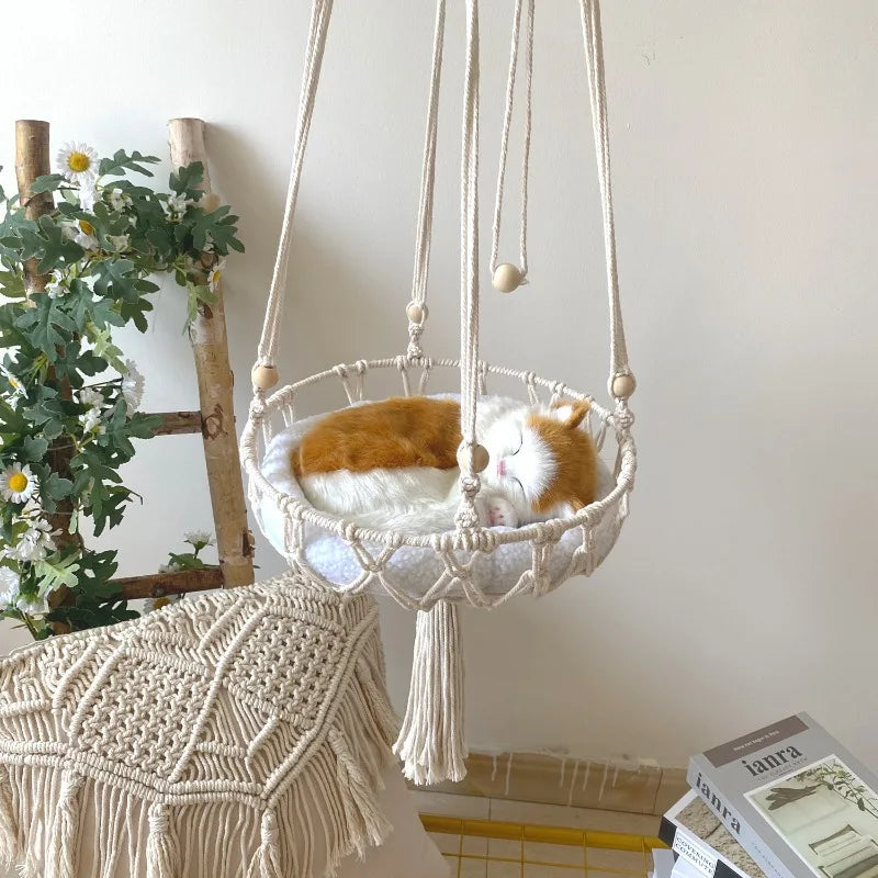 Macrame Hanging Cat Hammock – Boho Bliss for Your Furry Friend! 🌿🧶 - Pet Bliss