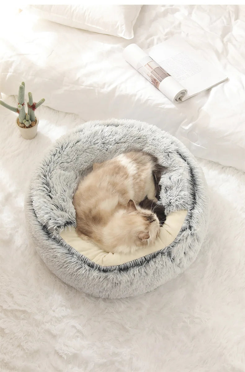 Hooded Plush Nest Bed – Wrapped in Warmth, Covered in Comfort 💤🐾 - Pet Bliss