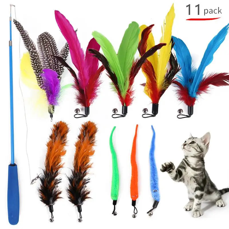 Interactive Cat Feather Wand - 11PCS Set - Pet Bliss