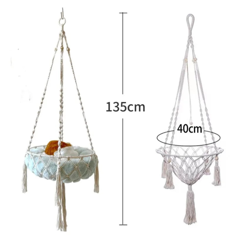 Macrame Hanging Cat Hammock – Boho Bliss for Your Furry Friend! 🌿🧶 - Pet Bliss