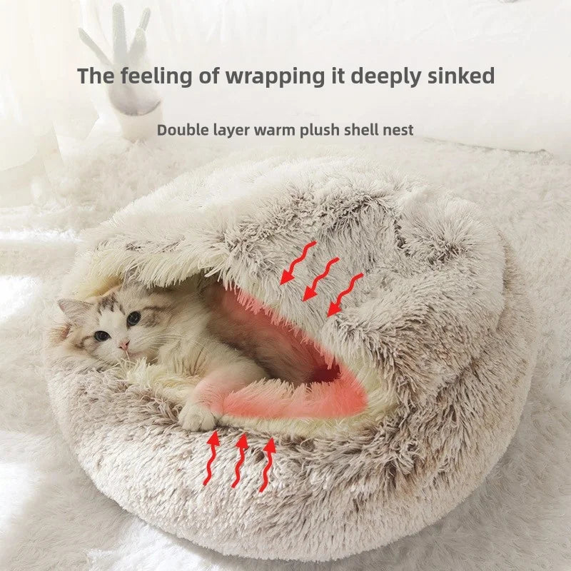Hooded Plush Nest Bed – Wrapped in Warmth, Covered in Comfort 💤🐾 - Pet Bliss