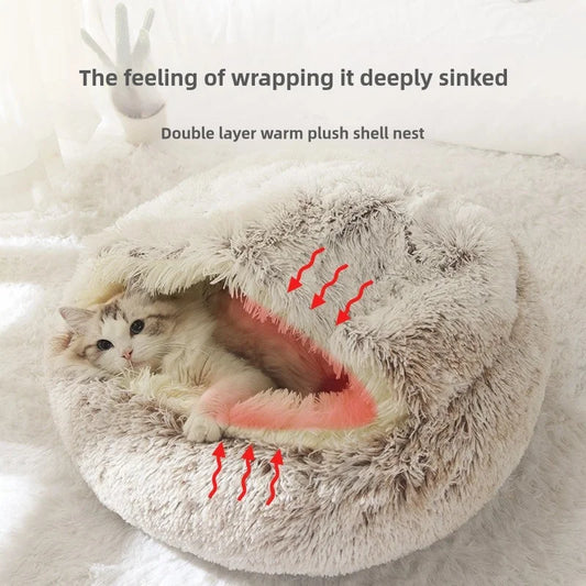 Hooded Plush Nest Bed – Wrapped in Warmth, Covered in Comfort 💤🐾 - Pet Bliss