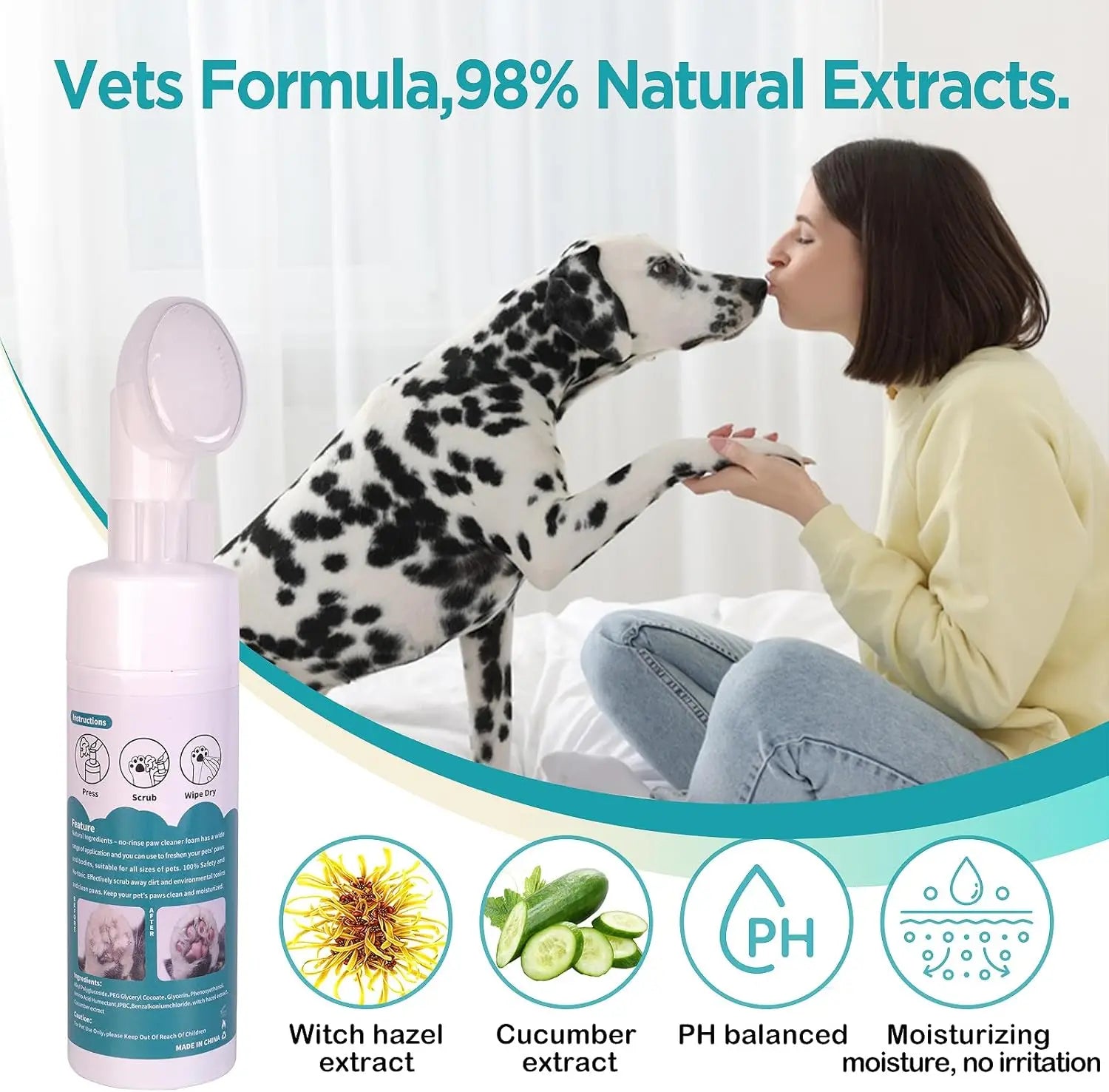No-Rinse Foaming Pet Paw Cleanser - Pet Bliss