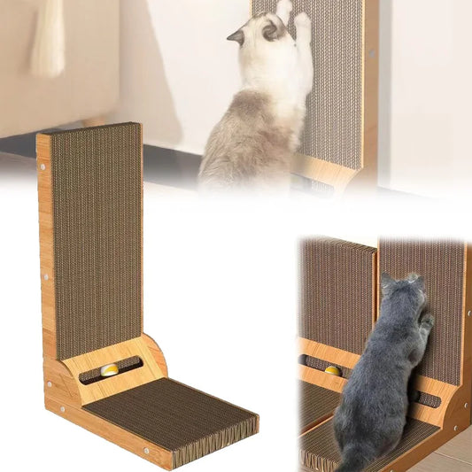 Wall-Mounted Cat Scratcher Lounge – Dual-Sided Corrugated Pad with Wooden Frame for Play, Scratch & Rest - Pet Bliss