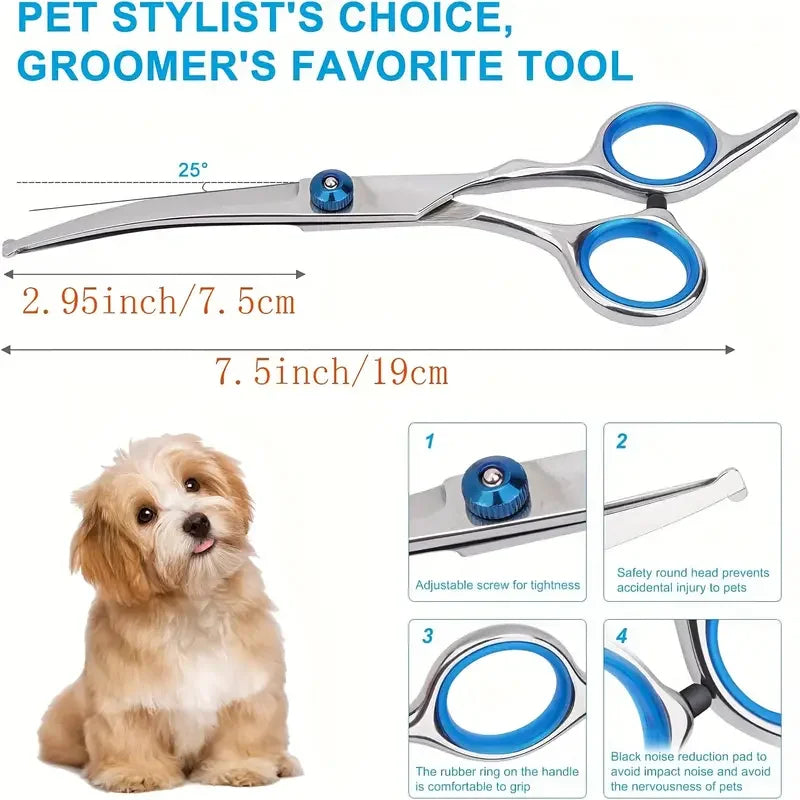 7-Inch Curved Pet Grooming Scissors – Professional & Safe Trimming - Pet Bliss