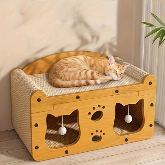 Cat Scratcher Lounge with Wooden Frame & Play Balls - Pet Bliss