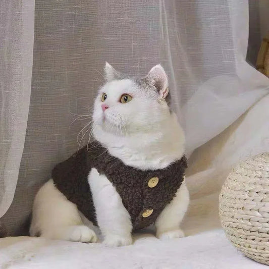 🧥Chic Wool-Style Buttoned Pet Vest – Vintage vibes for your fashionable feline (or pup)! - Pet Bliss