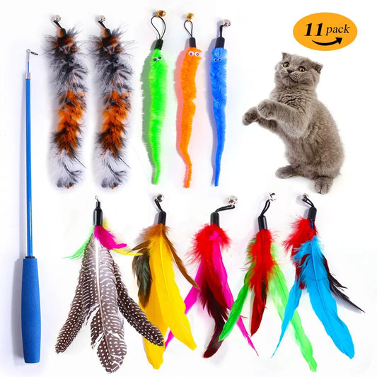 Interactive Cat Feather Wand - 11PCS Set - Pet Bliss