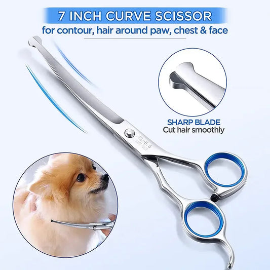 7-Inch Curved Pet Grooming Scissors – Professional & Safe Trimming - Pet Bliss
