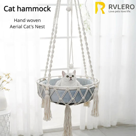 Macrame Hanging Cat Hammock – Boho Bliss for Your Furry Friend! 🌿🧶 - Pet Bliss